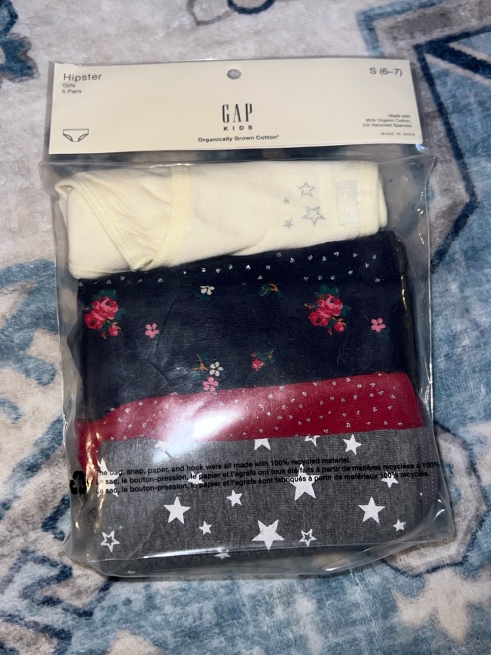 GAP Kids 5-Pack Hipster Underwear - Cream, Black Floral, Red, Gray Star